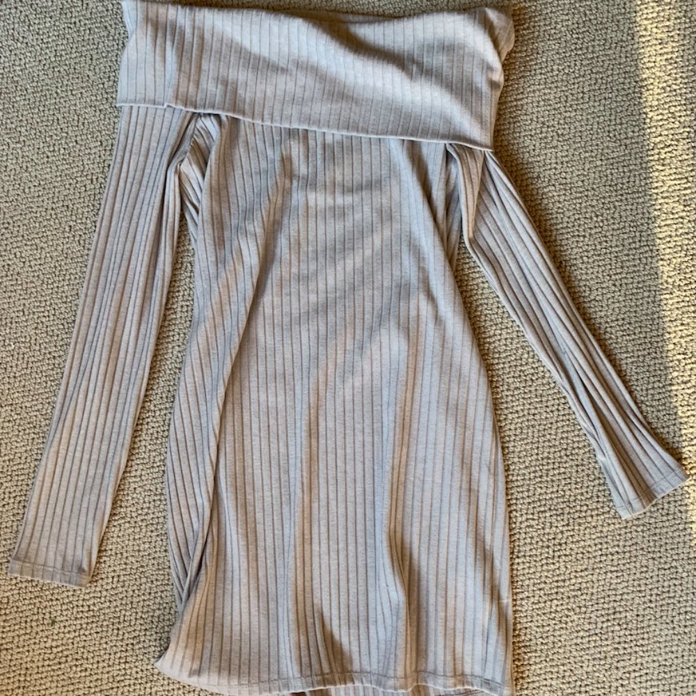 UO Off-the-Shoulder Taupe Sweater Dress